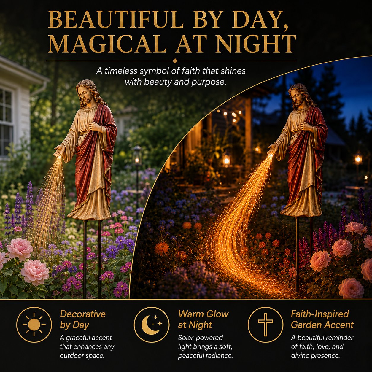 ✝️ Solar Jesus Fiber Optic Garden Light ✨ | Faith-Inspired Outdoor Decor