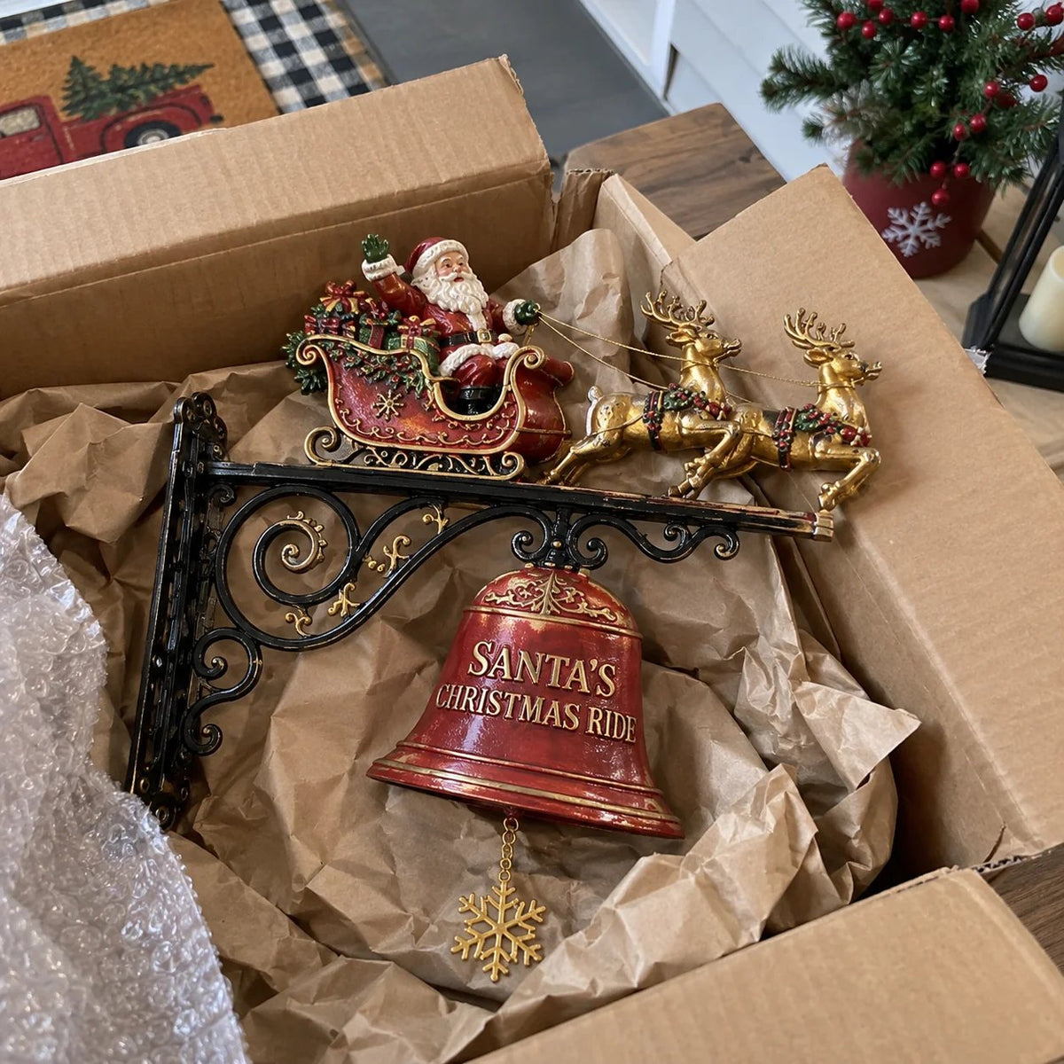 🎅🎄Santa Sleigh with Reindeer & Bell | 3D Christmas Outdoor Decoration