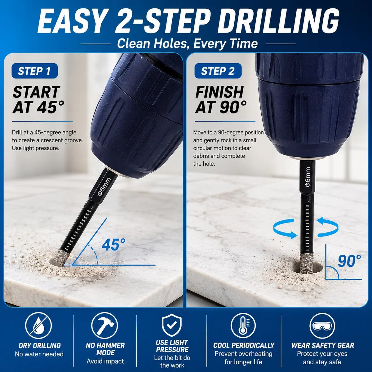 🔥LAST DAY SALE 60% OFF-6 Pcs Diamond Drill Bits Set, 1/4 5/6 3/8 1/2 Inch Brazed Diamond Drill Bits for Precision Drilling in Tile Ceramic Glass Granite Marble Masonry