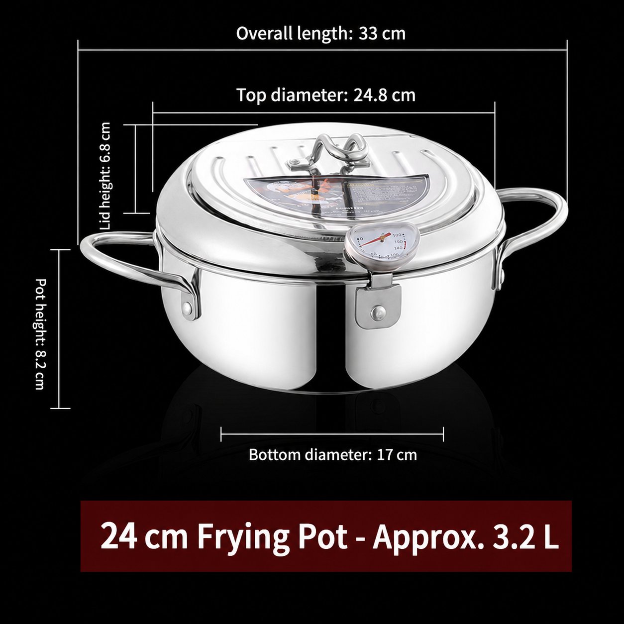 🍤Deep Fryer Pot with Oil Drop Tray Basket and Oil Thermometer, 304 Stainless Steel, Japanese-Style