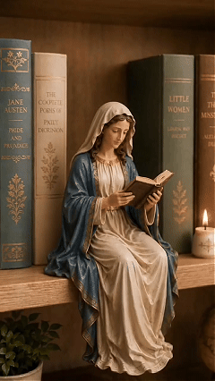 🙏Handcrafted Virgin Mary Reading Bookshelf Figure - A Quiet Blessing for Your Bookshelf