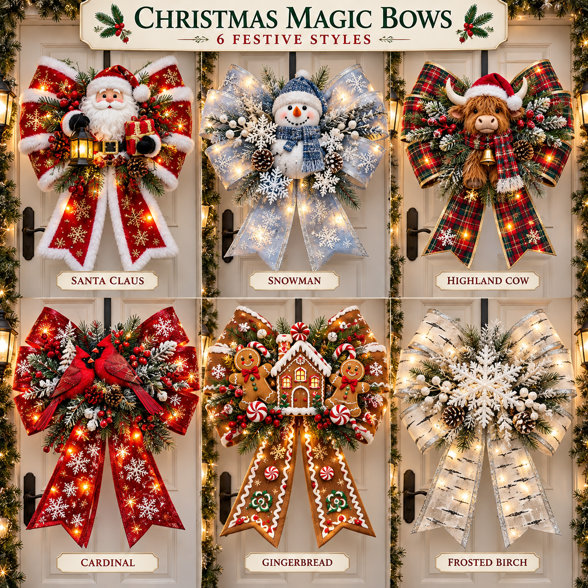 ๐๐ Christmas Magic Bow Door Hangers โ Oversized Light-Up Holiday Bows in 6 Festive Styles