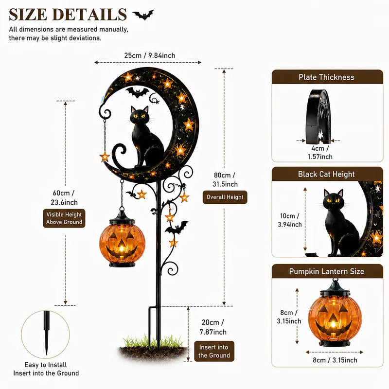 🎃 Solar Black Cat & Pumpkin Moon Garden Stake Light 🐈⬛– Magical Halloween Yard Décor