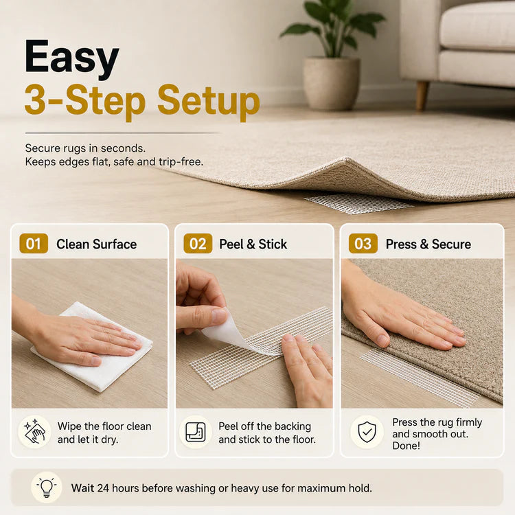 Clean, peel and press three-step tape setup