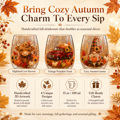 🍂Autumn Harvest 3D Glass Cup Gift Set – 6 Festive Designs