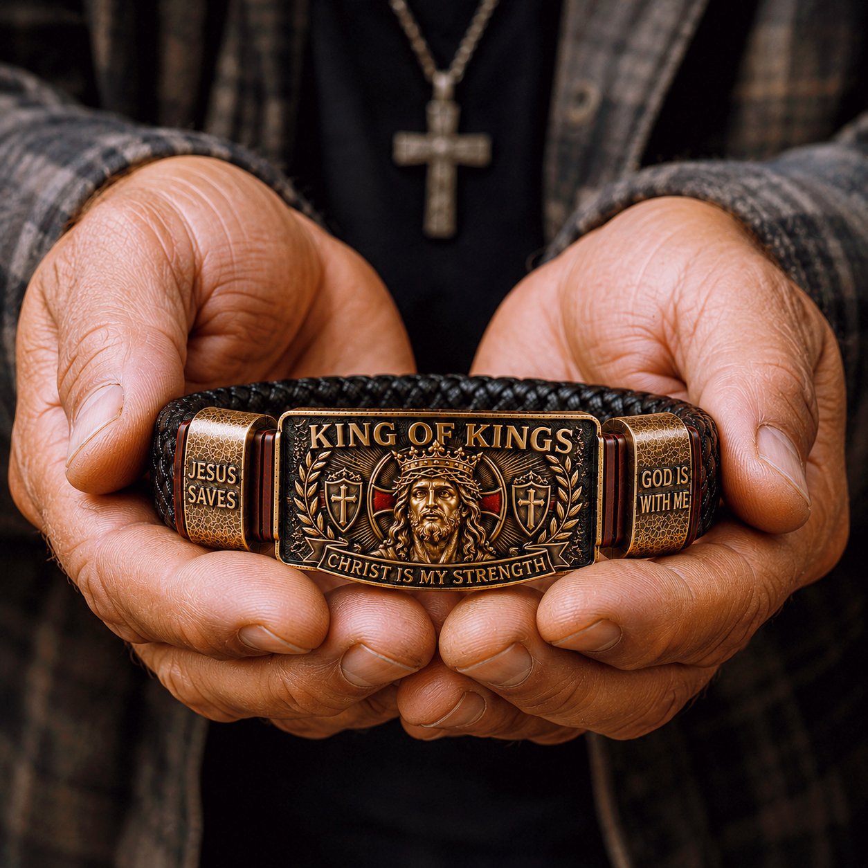 🔥LAST DAY 50% OFF ✝️CHRIST IS MY STRENGTH: Father’s Day Faith Bracelet, Daily Spiritual Reminder for Christian Dads