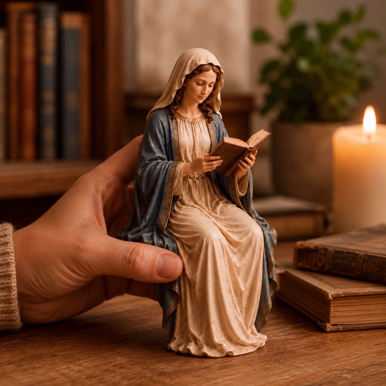 🙏Handcrafted Virgin Mary Reading Bookshelf Figure - A Quiet Blessing for Your Bookshelf