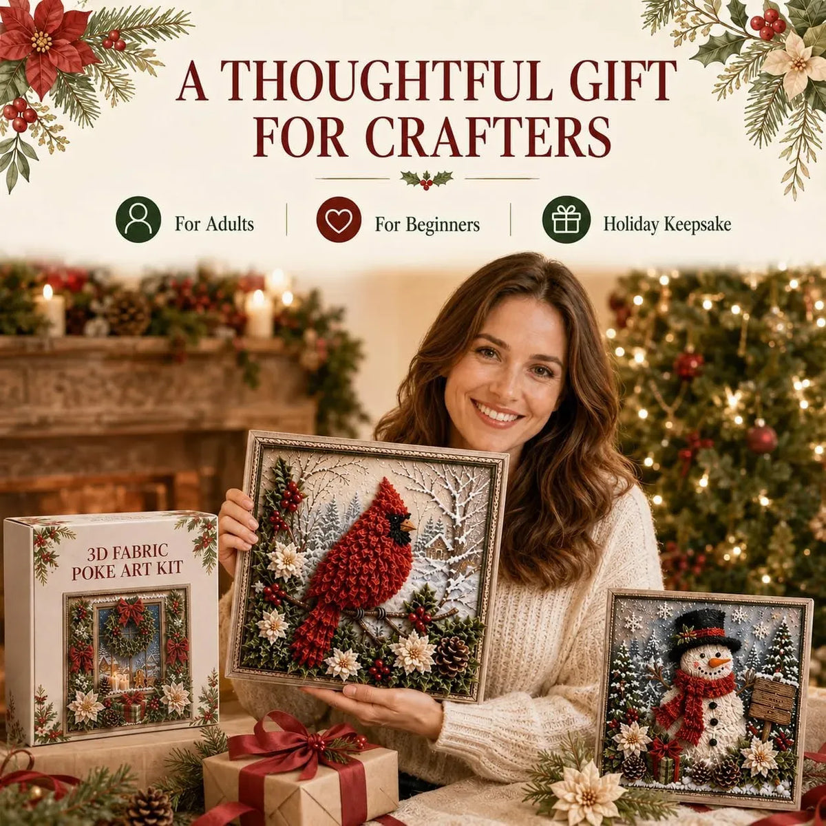 🖼️3D Christmas Fabric Poke Art Kit