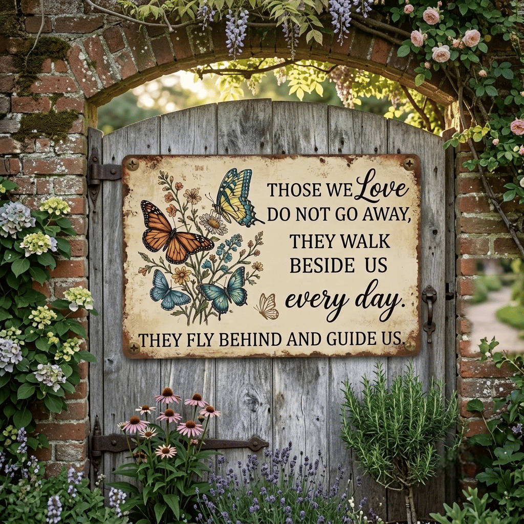 Dragonfly Memorial Garden Sign – “Those We Love Don’t Go Away” Sympathy Gift, Remembrance Outdoor Decor