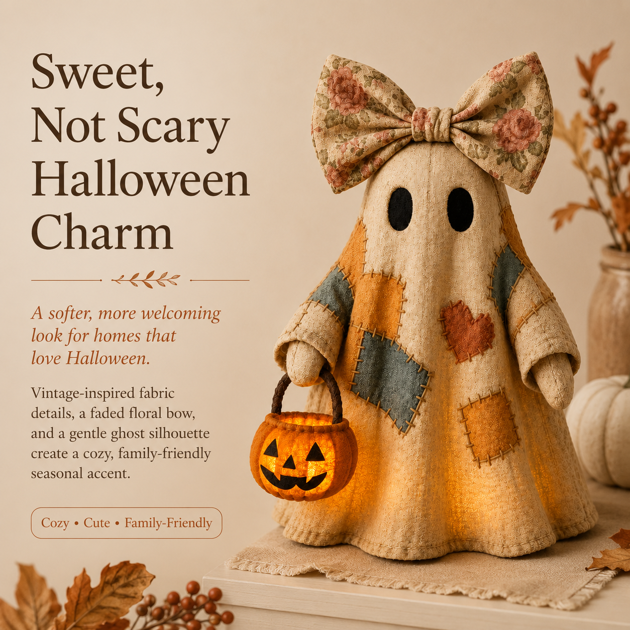 🍂👻Lighted Vintage Patchwork Ghost