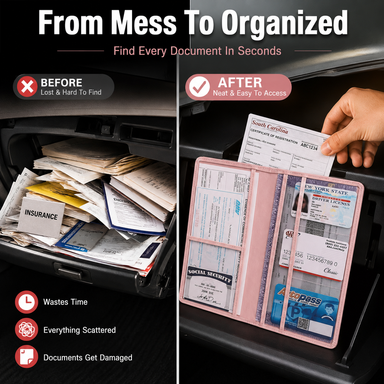 🚗 Car Registration & Insurance Document Holder | Premium PU Leather Organizer