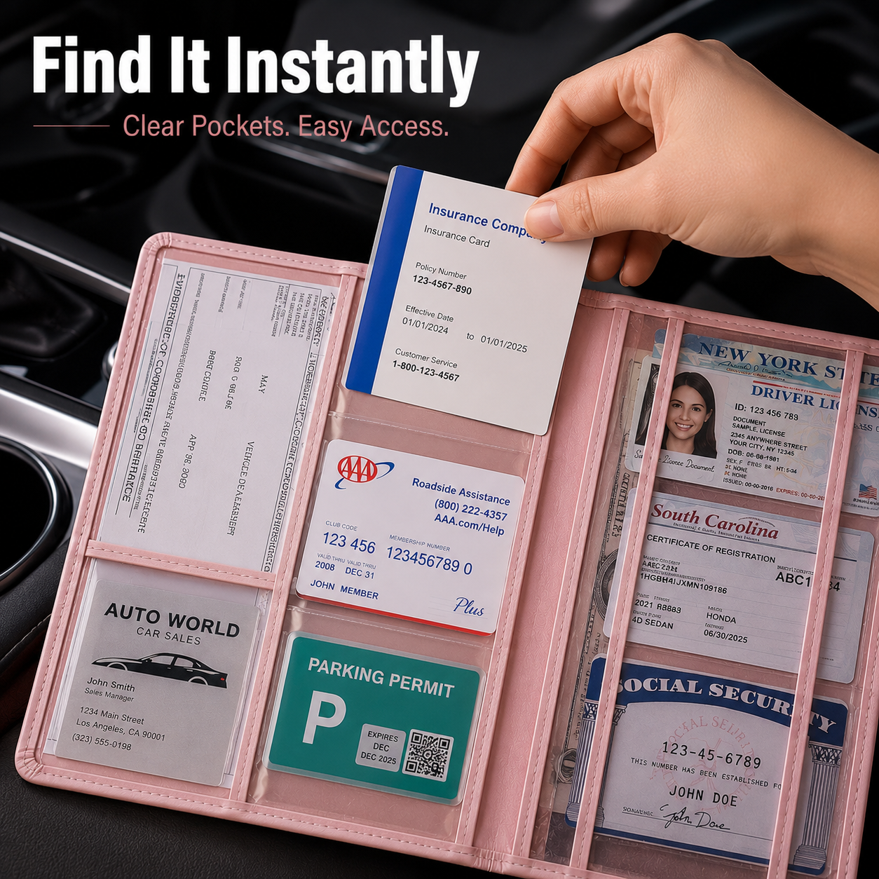 🚗 Car Registration & Insurance Document Holder | Premium PU Leather Organizer