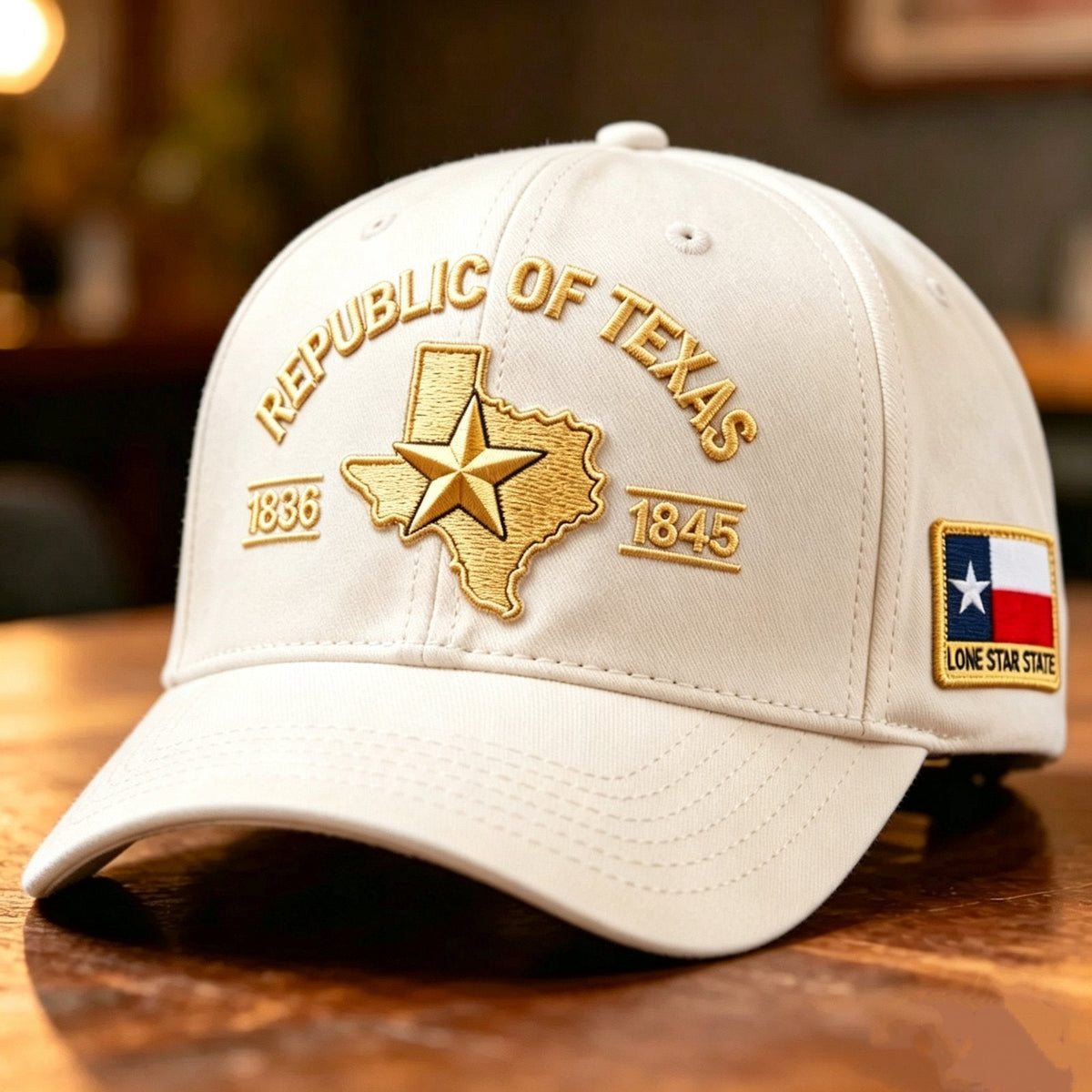 Republic of Texas embroidered hat white with gold Lone Star star