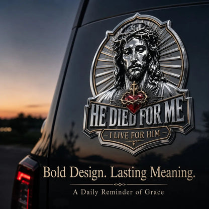 🩷He Died For Me 3D Metal Emblem ✝️|Waterproof • No Fade • No Rust • Magnet🧲