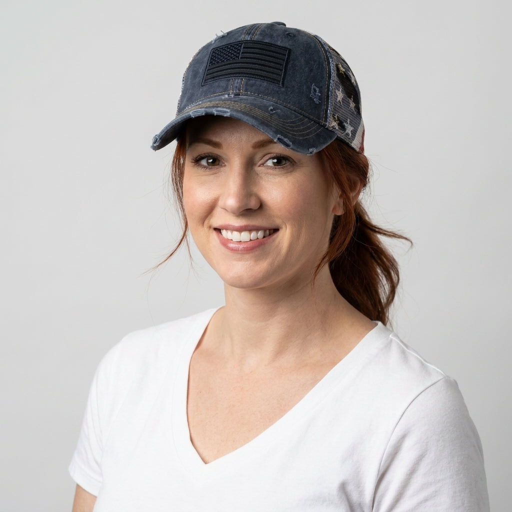 🔥American Flag Ponytail Embroidered Hat