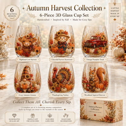 🍂Autumn Harvest 3D Glass Cup Gift Set – 6 Festive Designs