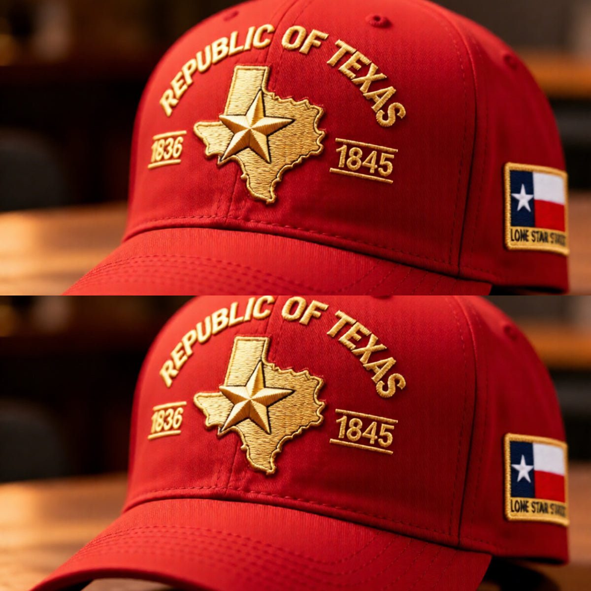 Republic of Texas embroidered hat red with gold Texas flag patch