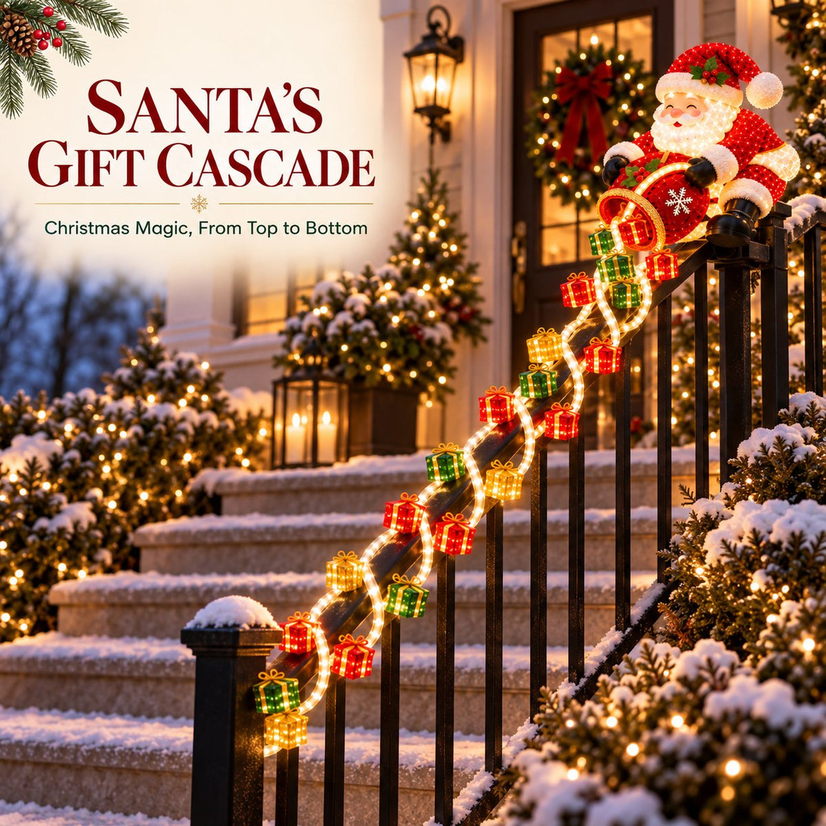 🔥Last Day 50% OFF 🎅 Santa Magic Gift Cascade Railing Light