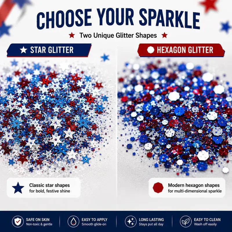 🦅4th of July Glitter Stick✨🔔Red, White & Blue Body & Hair Sparkle