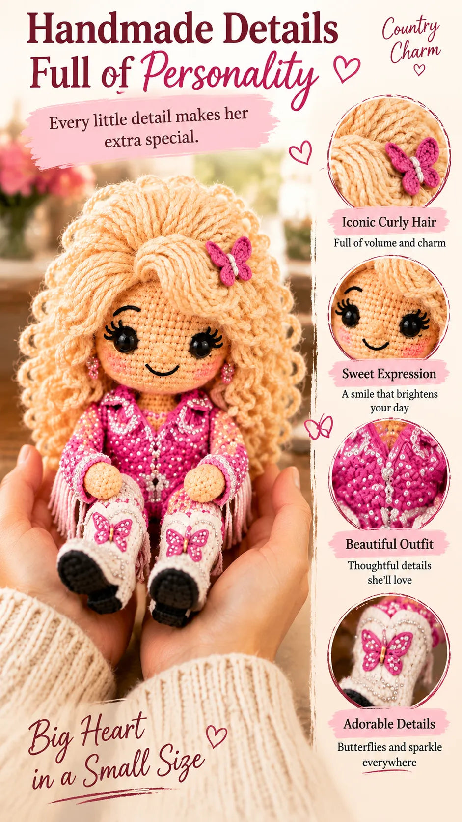 🔥LAST DAY 50% OFF - 💗Hand‑Crocheted Emotional Support Comfort Doll | Country Music Inspired Uplifting Encouragement Keepsake Gift For Loved Ones