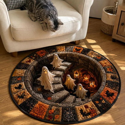 🔥 3D Haunted Staircase Round Rug – Spooky Halloween Optical Illusion 👻