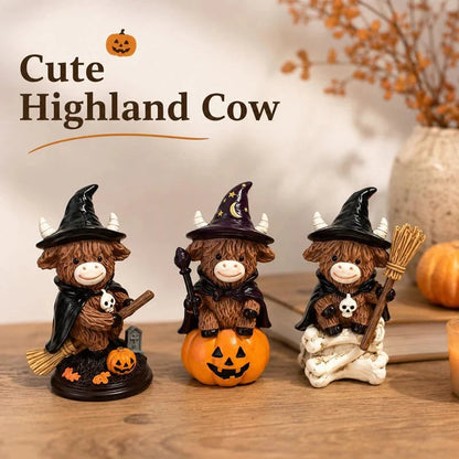 🔥Last Day 49% OFF 🐮Halloween Highland Cow Witch Ornament – Spooky-Cute Tabletop Decor for Mantel, Shelf & Candy Station