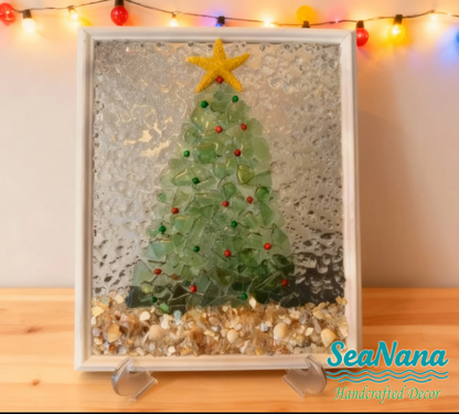 🎄Handcrafted Sea Glass Christmas Tree Art– Coastal Charm with Luxe Beachy Festive Flair🎄