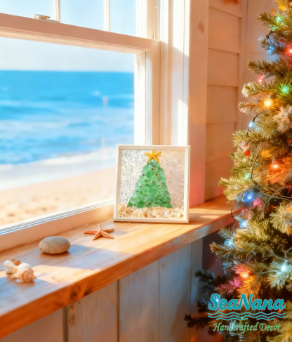 🎄Handcrafted Sea Glass Christmas Tree Art– Coastal Charm with Luxe Beachy Festive Flair🎄