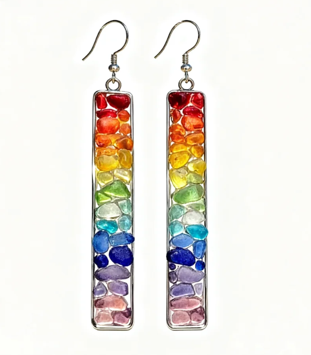🌈 Sea-Tumbled Rainbow Bling——Hand-Calibrated🏖️One-of-a-Kind Coastal Earrings