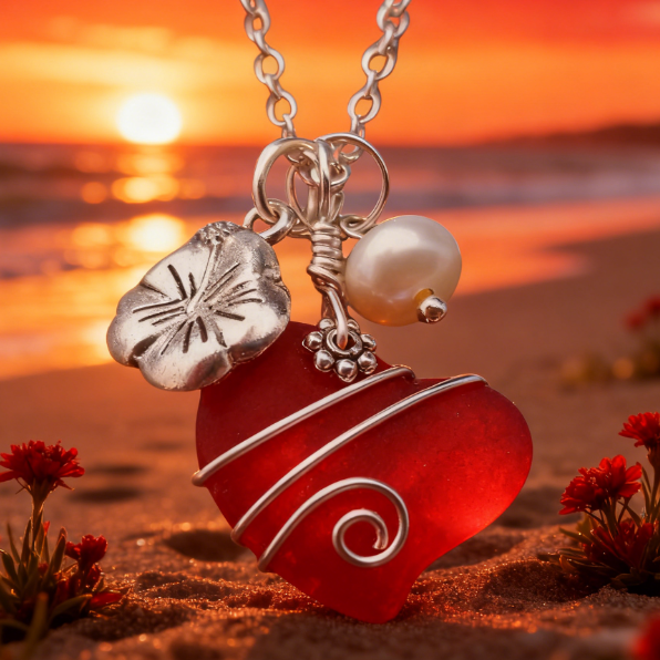 💖Handcrafted Heart Sea Glass Necklace