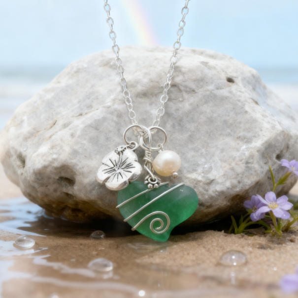 💖Handcrafted Heart Sea Glass Necklace