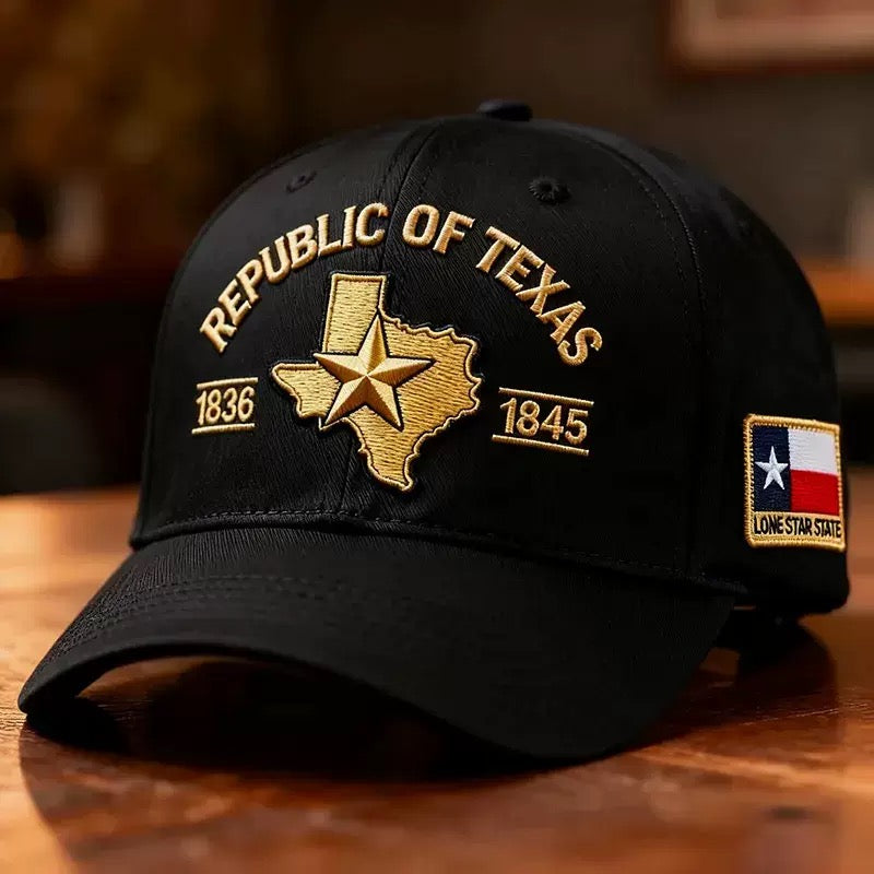 Republic of Texas embroidered hat black with gold Lone Star embroidery