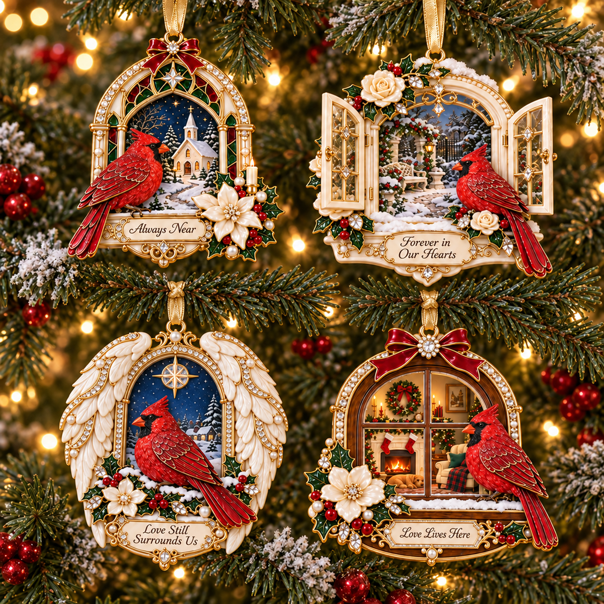 Cardinal Window View Commemorative Christmas Tree Ornament