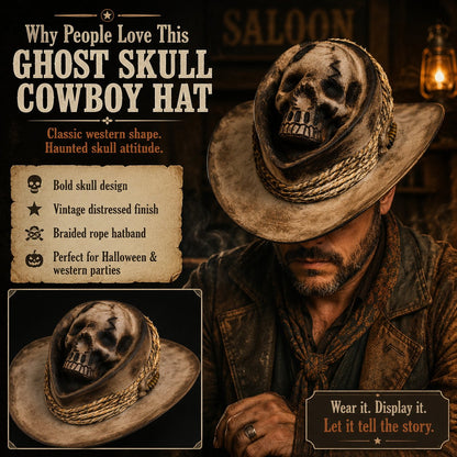 💀 Handmade Ghost Skull Cowboy Hat