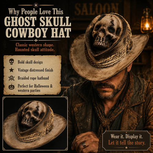 💀 Handmade Ghost Skull Cowboy Hat