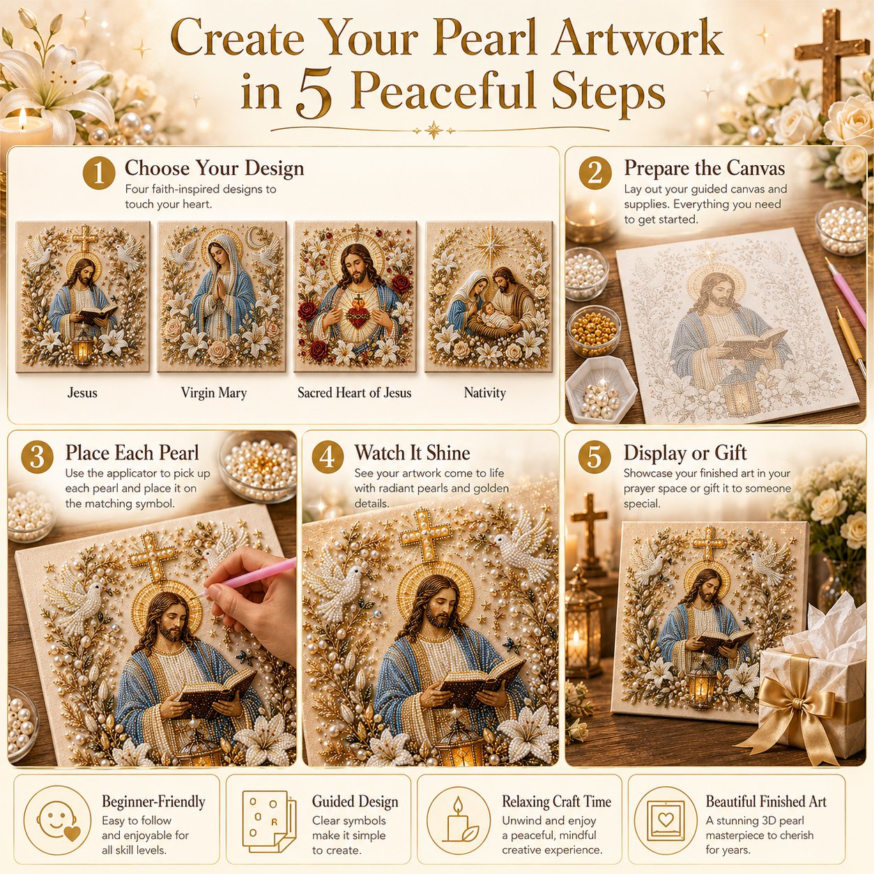 🔥 Last Day 49% OFF – ✝️ DIY Jesus Pearl Art Kit | 3D Pearl-Style Christian Artwork for Prayer Corners & Faith Gifts