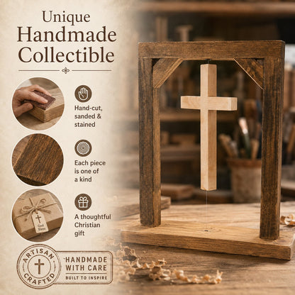 ✝️ Handmade Floating Wooden Cross Tabletop Decor