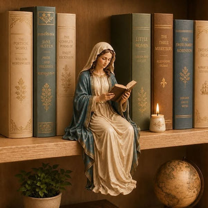 🎁Last Day 49% OFF 📖 Handcrafted Jesus/Virgin Mary Reading Bookshelf Figure