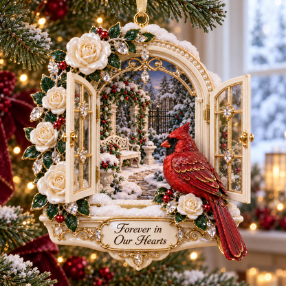 Cardinal Window View Commemorative Christmas Tree Ornament