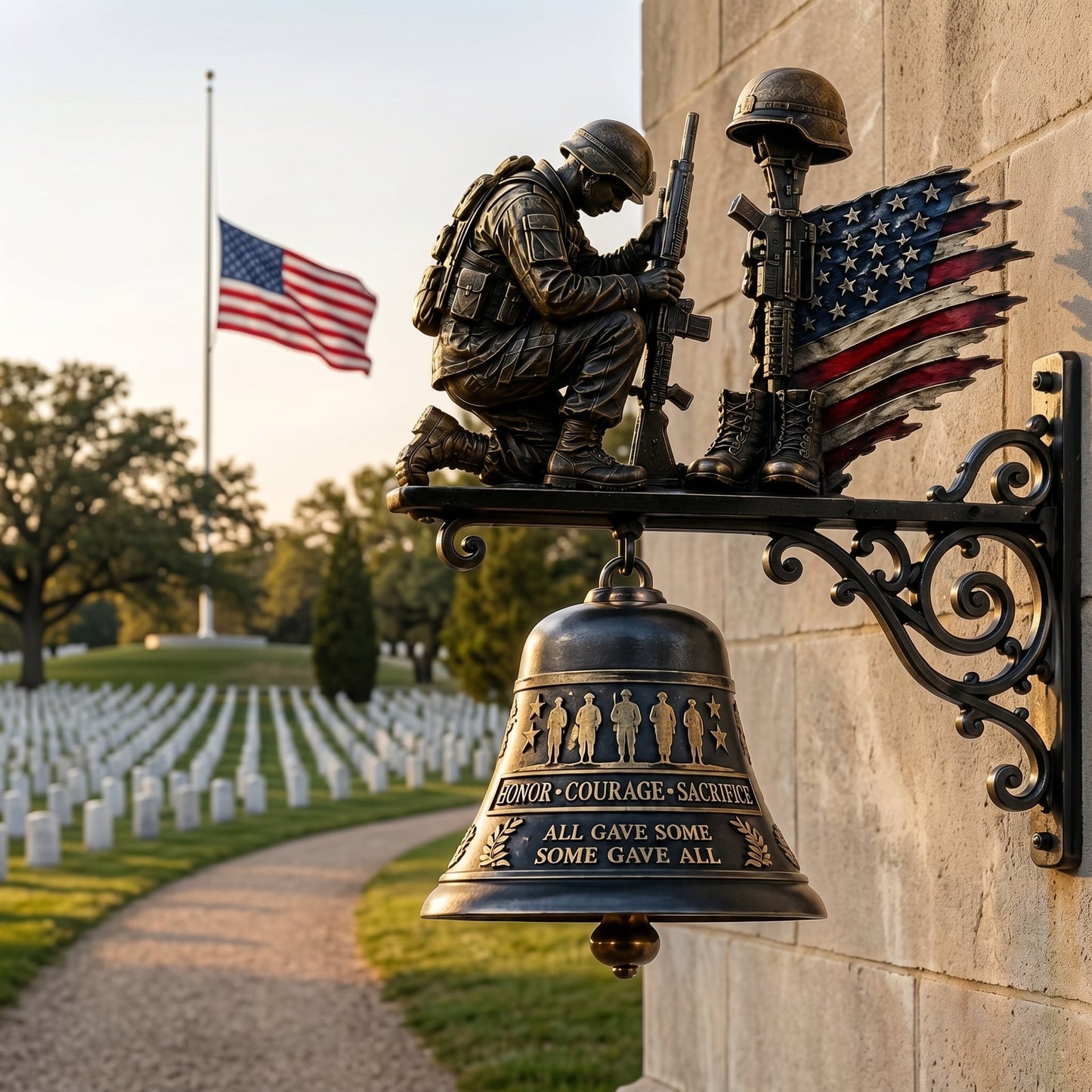 🇺🇸🔔 'Honor Courage Sacrifice' Fallen Soldier Wall Bell – A Timeless Tribute to America's Heroes