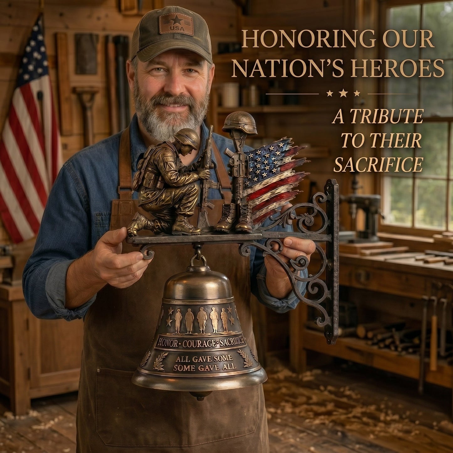 🇺🇸🔔 'Honor Courage Sacrifice' Fallen Soldier Wall Bell – A Timeless Tribute to America's Heroes