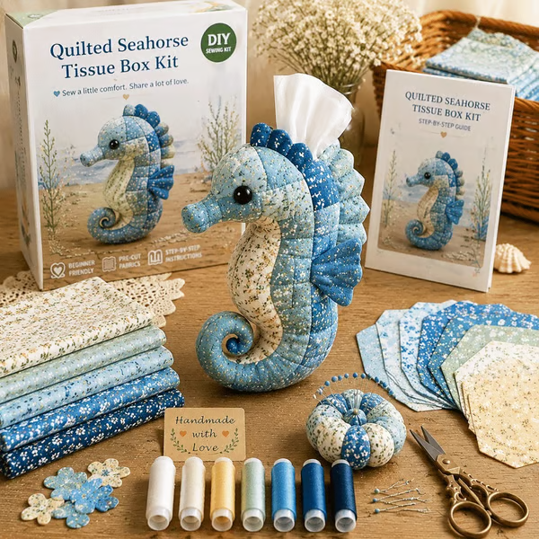 🧵 Quilted sea Animal Tissue Box DIY Kit💖
