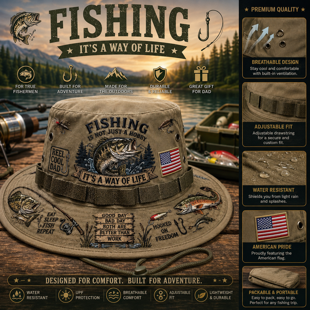 🇺🇸 Last Day Promo: 50% OFF 🎣 Fishing Is a Way of Life Boonie Hat