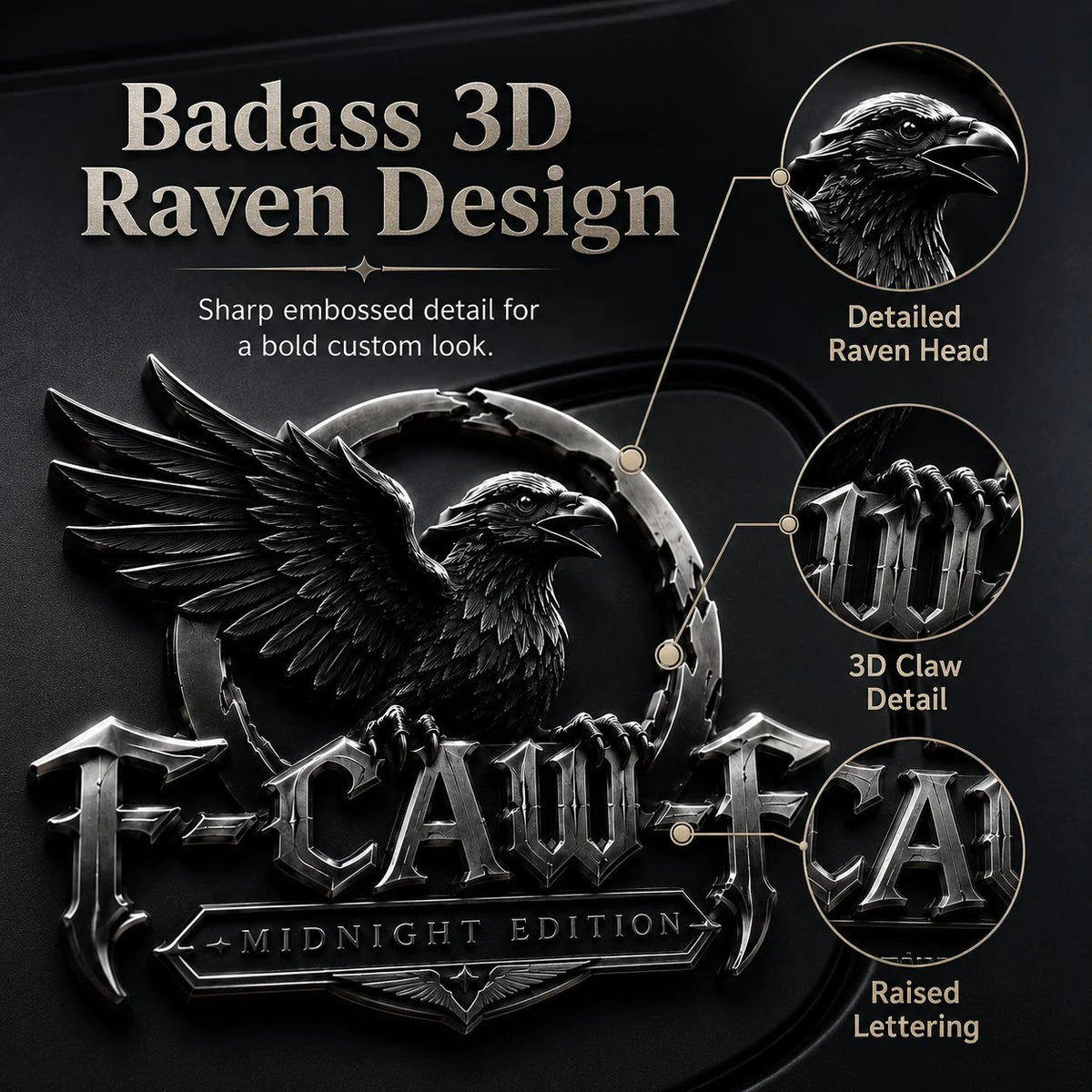 🦅 F-CAW-F™ Midnight Edition Metal Emblem - Premium Raven Badge For Drivers With Attitude