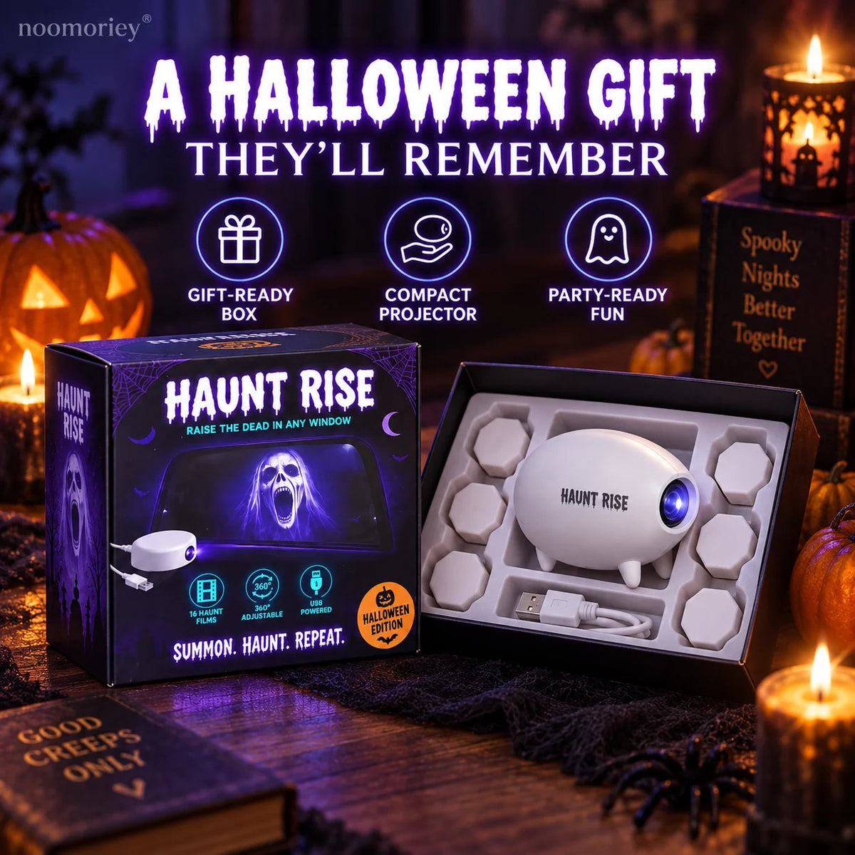 🎃 Halloween-Fensterprojektor ✨ 16 gruselige Filme – USB-betriebene Festtagsdekoration