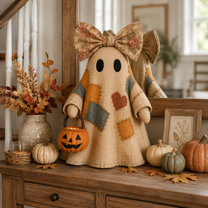 🍂👻Lighted Vintage Patchwork Ghost