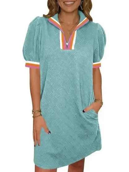 Women's Preppy Half-Zip Tunic Dress