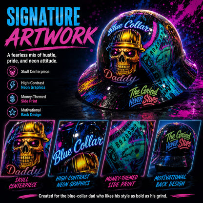 🎁Father’s Day 49% OFF - 👷🔥 Blue Collar Daddy Hydro-Dipped Hard Hat | Industrial Rigid Impact-Resistant Safety Helmet with Full-Wrap Gloss Artwork