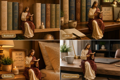 🎁Last Day 49% OFF 📖 Handcrafted Jesus/Virgin Mary Reading Bookshelf Figure
