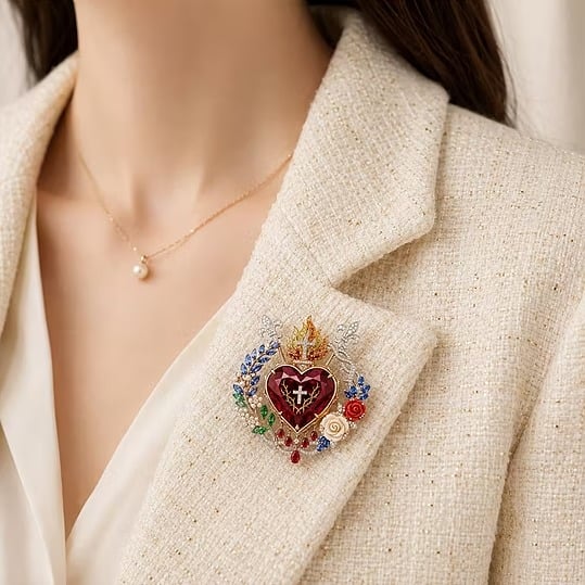 🔥HOT SALE 49% OFF❤️Sacred Heart Floral Gemstone Brooch | Vintage Palace-Inspired Statement Pin✨